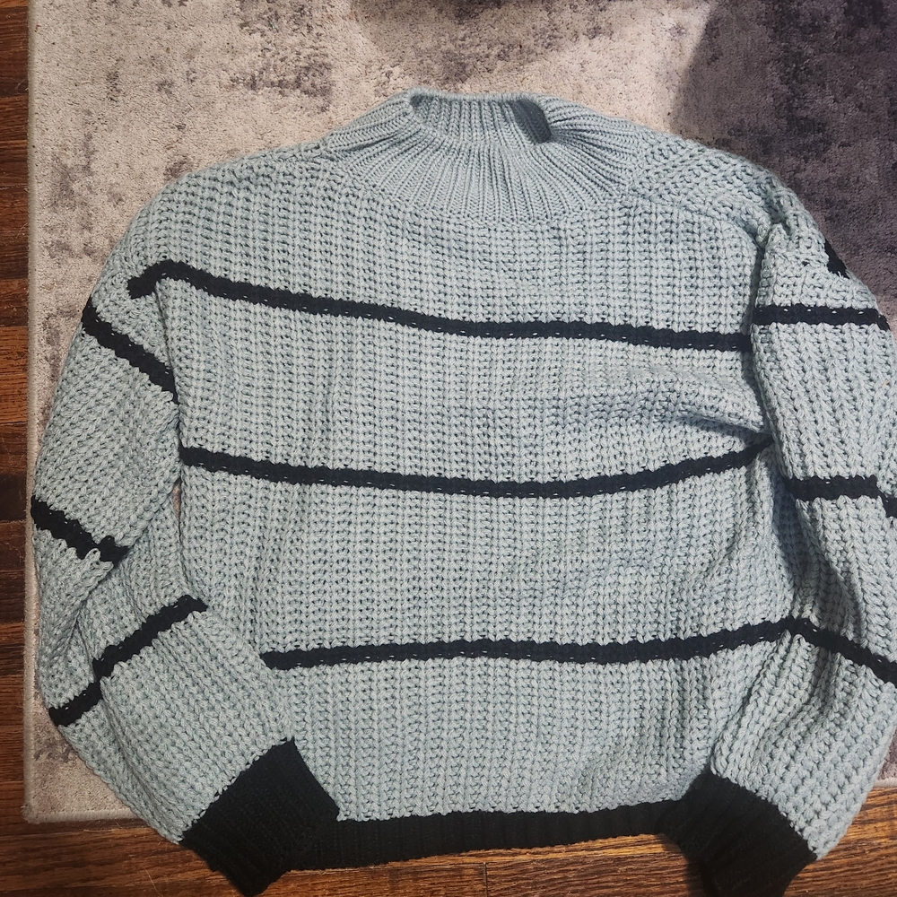 SHEIN Light Blue and Black Cowl Neck Sweater